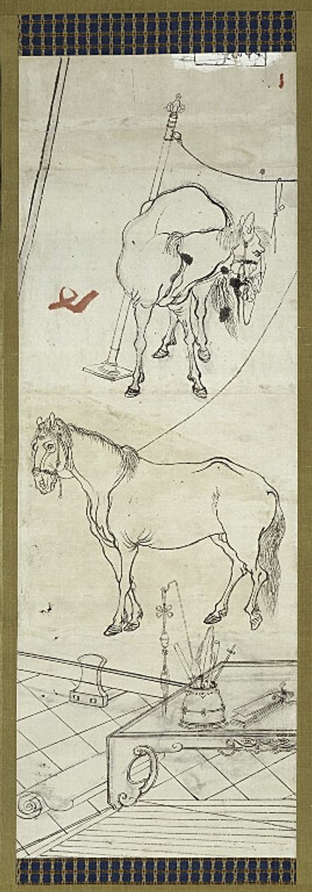 Two Horses in Chinese Style, one of six sketches by Kawanabe Kyosai