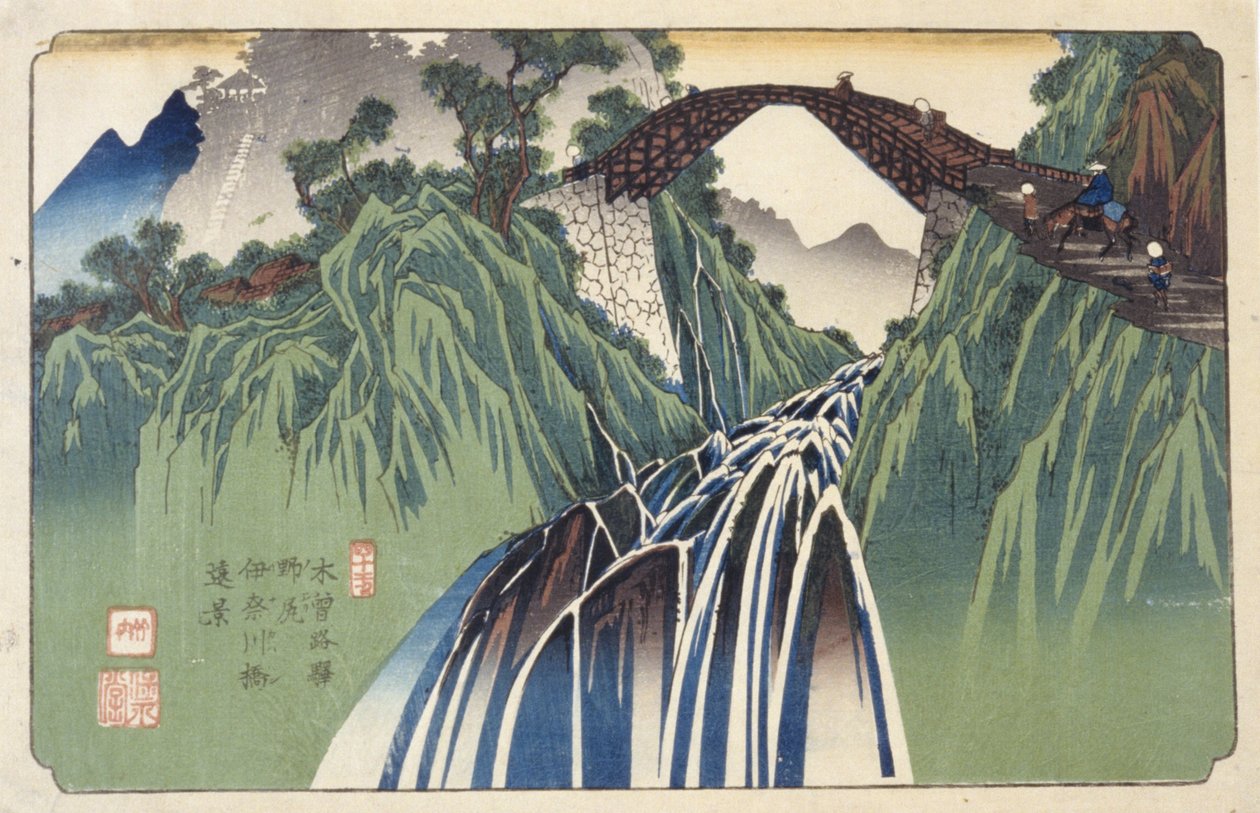 Distant View Of Bridge Over Ina River In Nojiri, No. 41 by Keisai (1790 1848) Eisen