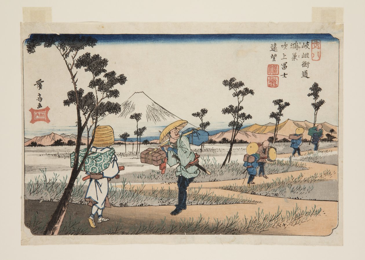 No. 8, Konosu: Distant view of Fuji at Fukiage by Keisai Eisen