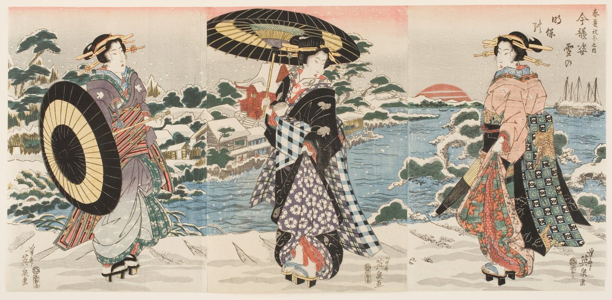 Modern Figures at Dawn on a Snowy Day by Keisai (1790 1848) Eisen