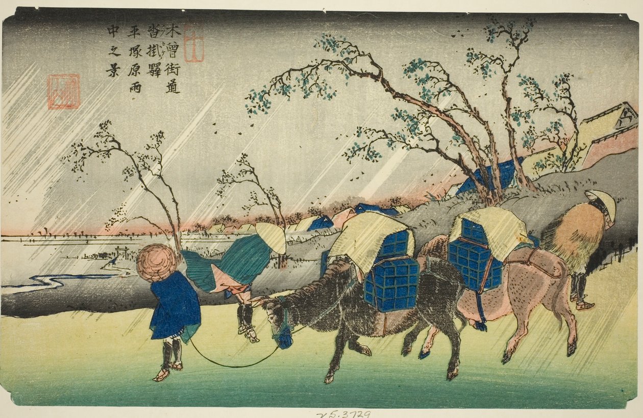 No. 20: Rain on the Hiratsuka Plain near Kutsukake Station, from the series 