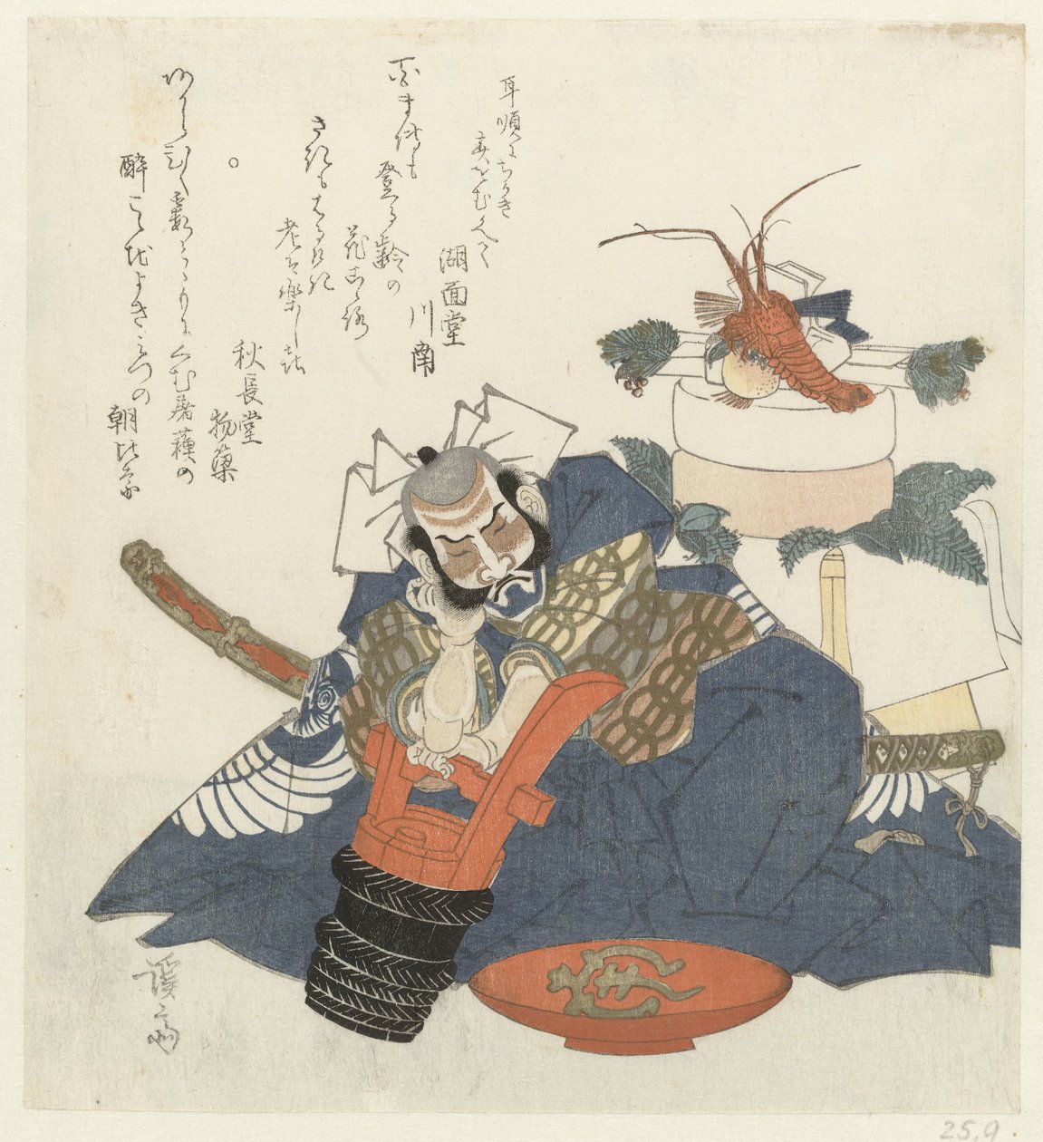 Warrior Asashina Saburō Asleep Over a Sake Barrel by Keisai Eisen