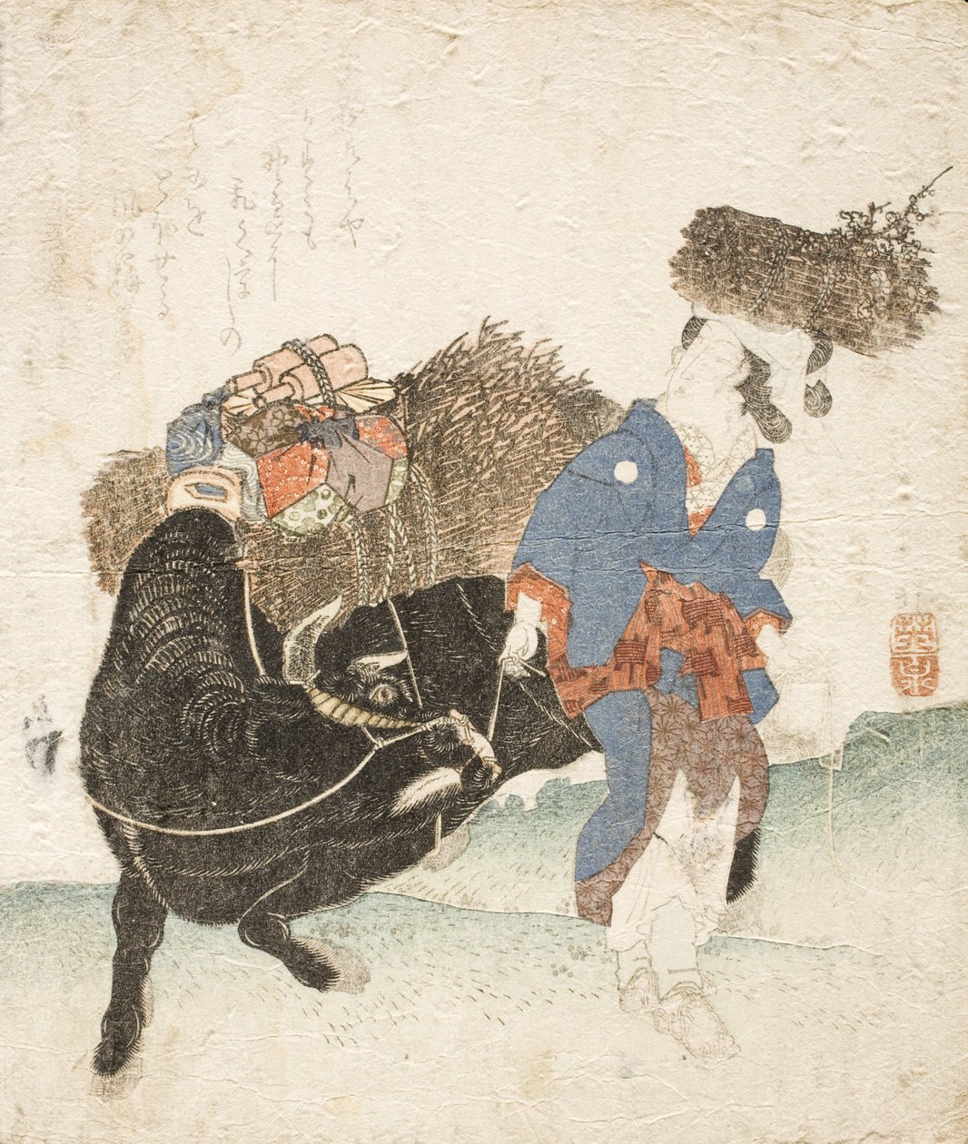 Woman from Ohara Leading a Laden Ox by Keisai Eisen