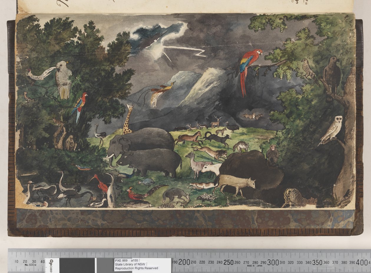 Frontispiece: Untitled, Peaceable Kingdom, landscape with birds and animals by Kenelm Henry Digby