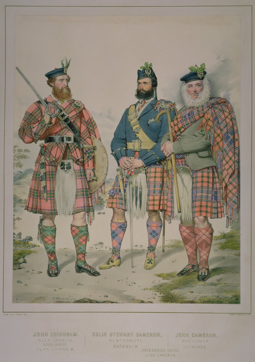 Triple portrait of John Chisholm, Colin Stewart Cameron and John Cameron, men of the Clan Chisholm and Clan Cameron, published in The Highlander of Scotland of 1870 by Kenneth Macleay