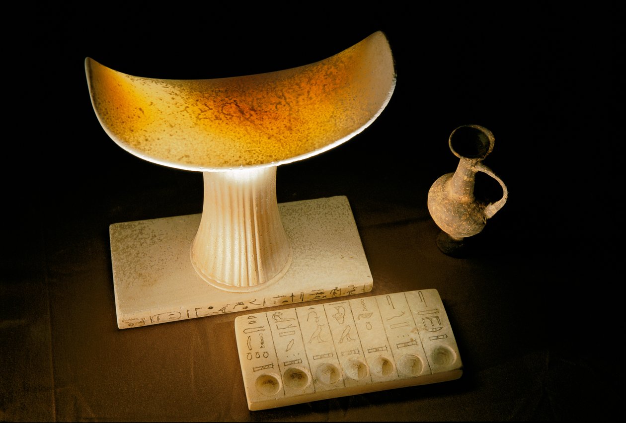 Alabaster Headrest of Tetiankhkem and Offering Tablet of the Seven Sacred Oils, Old Kingdom, 2002 by Kenneth Garrett