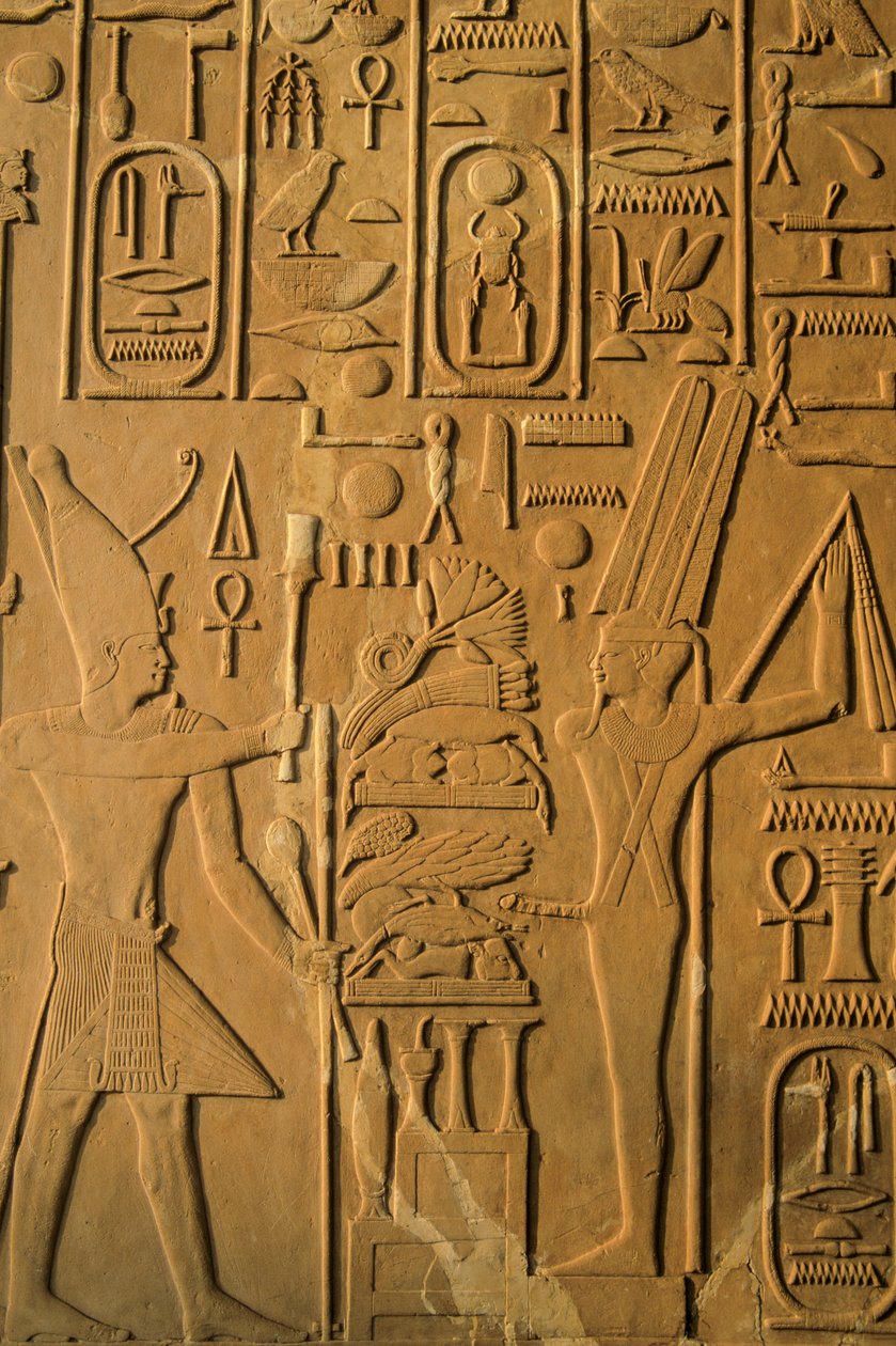 Detail of relief from Senusret I White Chapel at Karnak, Middle Kingdom, Depicts Horus, 2001 by Kenneth Garrett