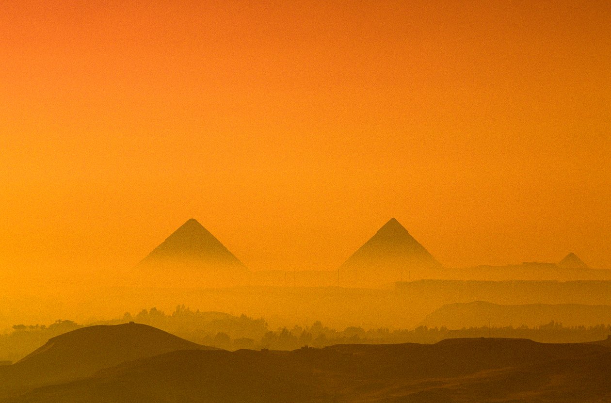 Egypt; Old Kingdom; Giza Plateau; Pyramids at Giza; Khufu; Khafre; Menkaure by Kenneth Garrett