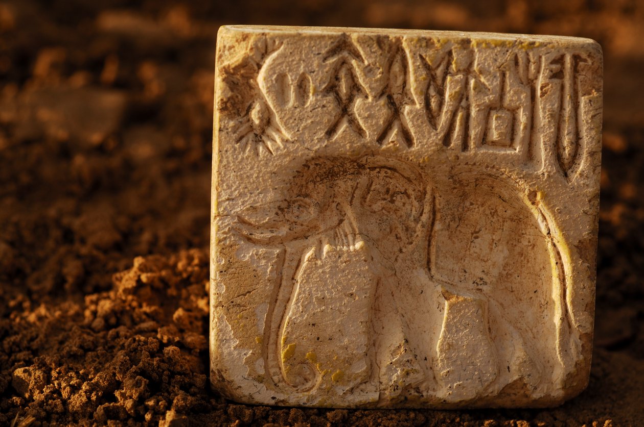 Elephant stamp, artifact; Oxus Civilization; Turkmenistan; Archaeology ...