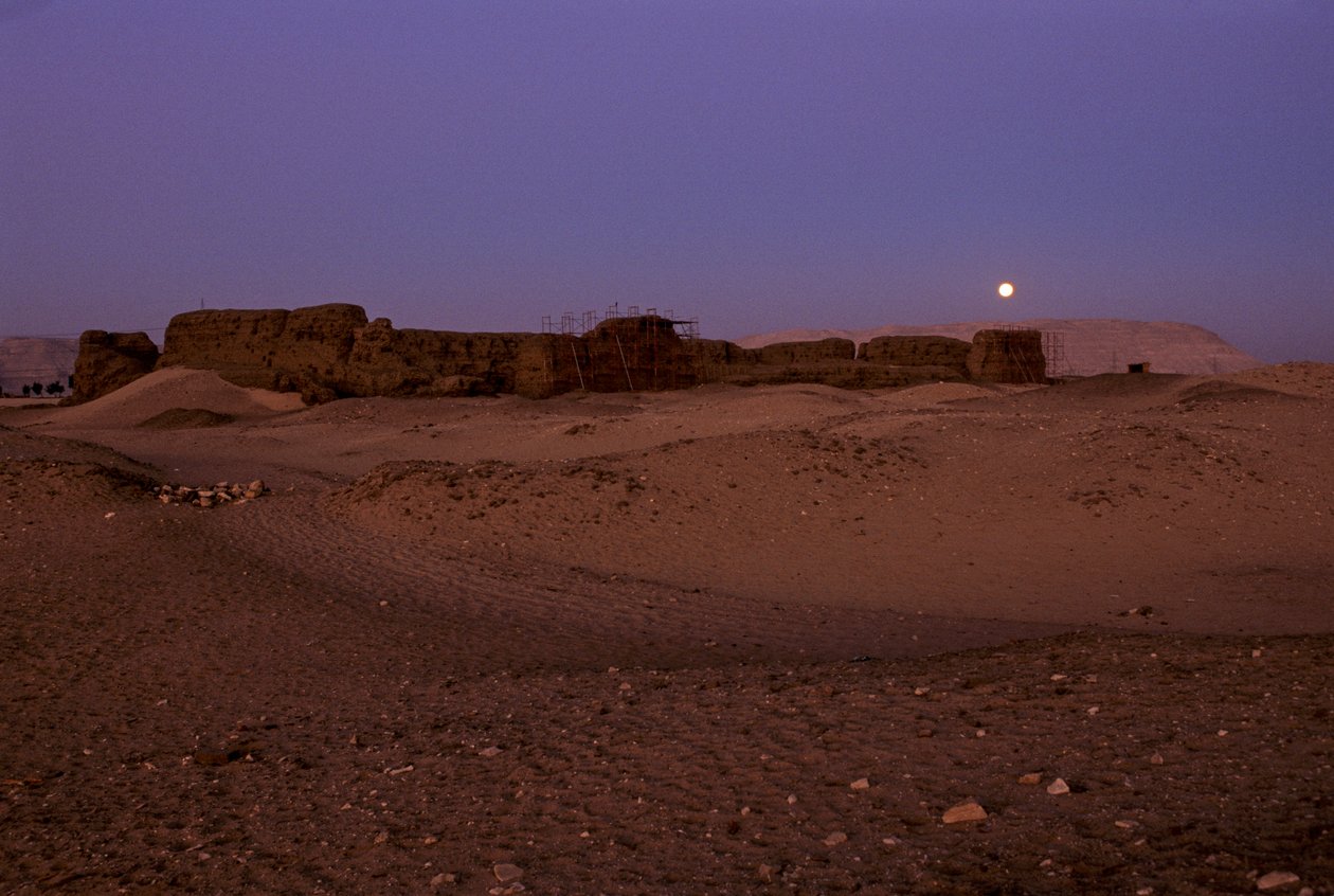 Full moon setting over Shunet of Khasekhemuy, Abydos, Egypt by Kenneth Garrett