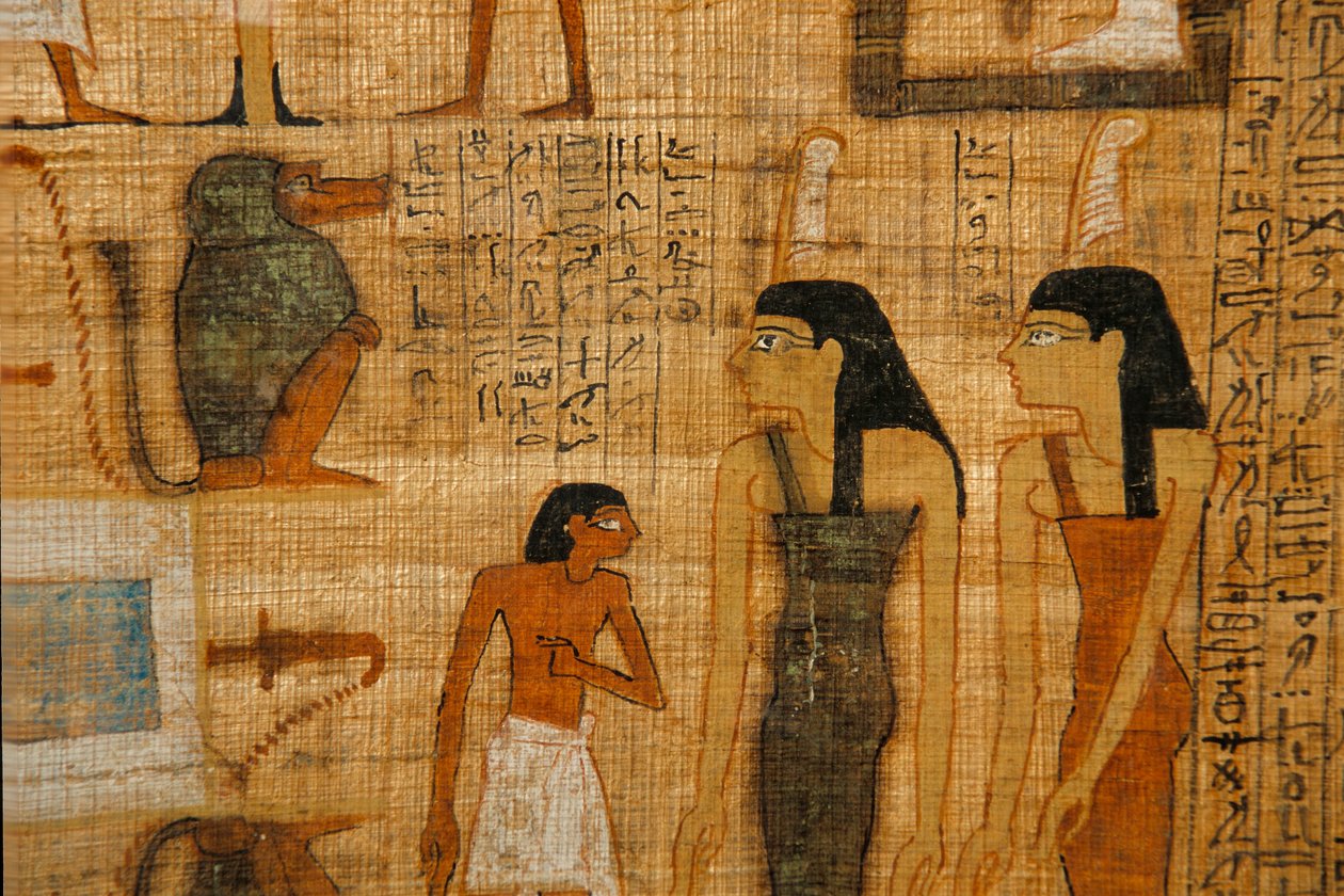 Goddess Maat painted on funerary Papyrus, 2003 by Kenneth Garrett
