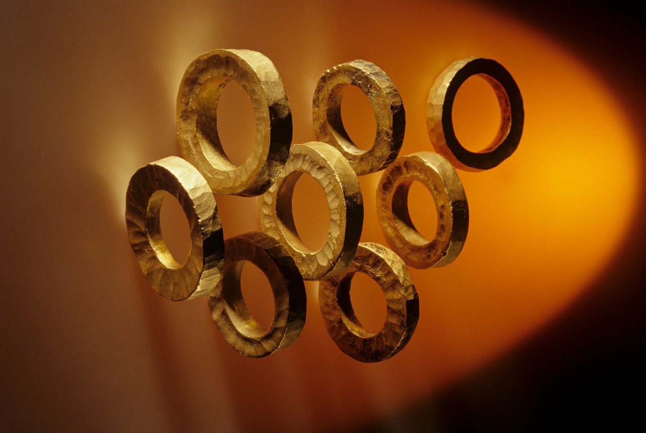 Gold ingots from Nahal Qanah, possibly from trade with Egypt, Israel Museum, Chalcolithic period by Kenneth Garrett