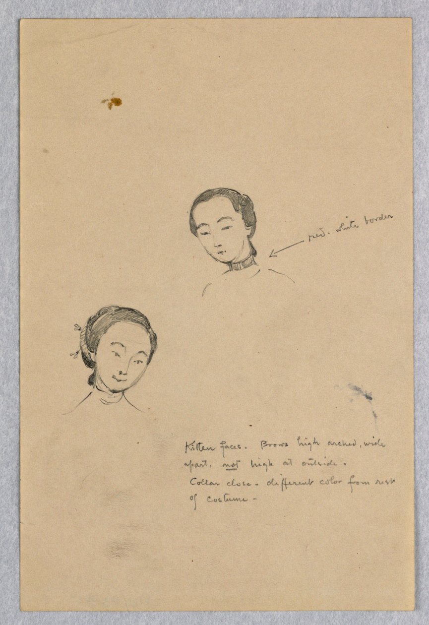 Sketch of Two Female Heads for Chinese Figure in 