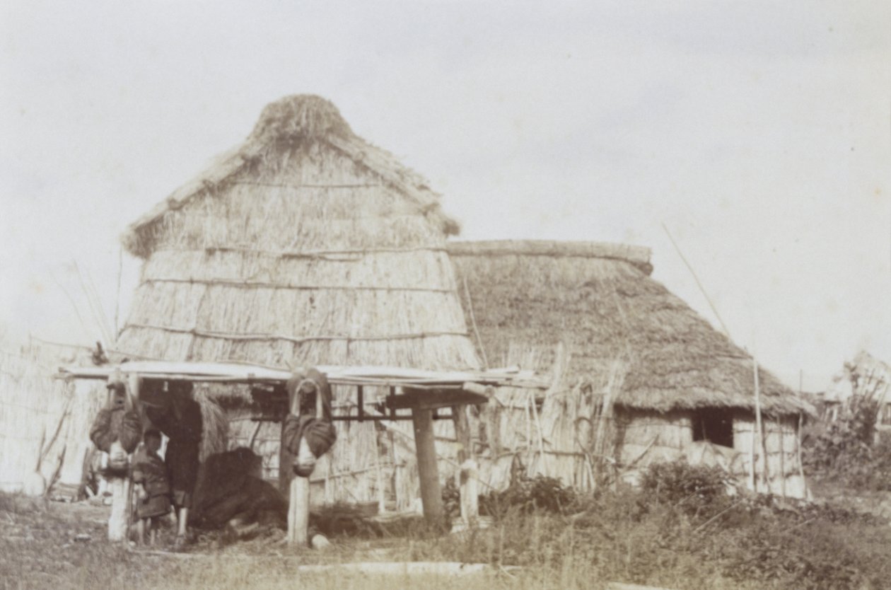 Ainu Storehouse with Ainu Children, c.1890s by Kenzô Tamoto