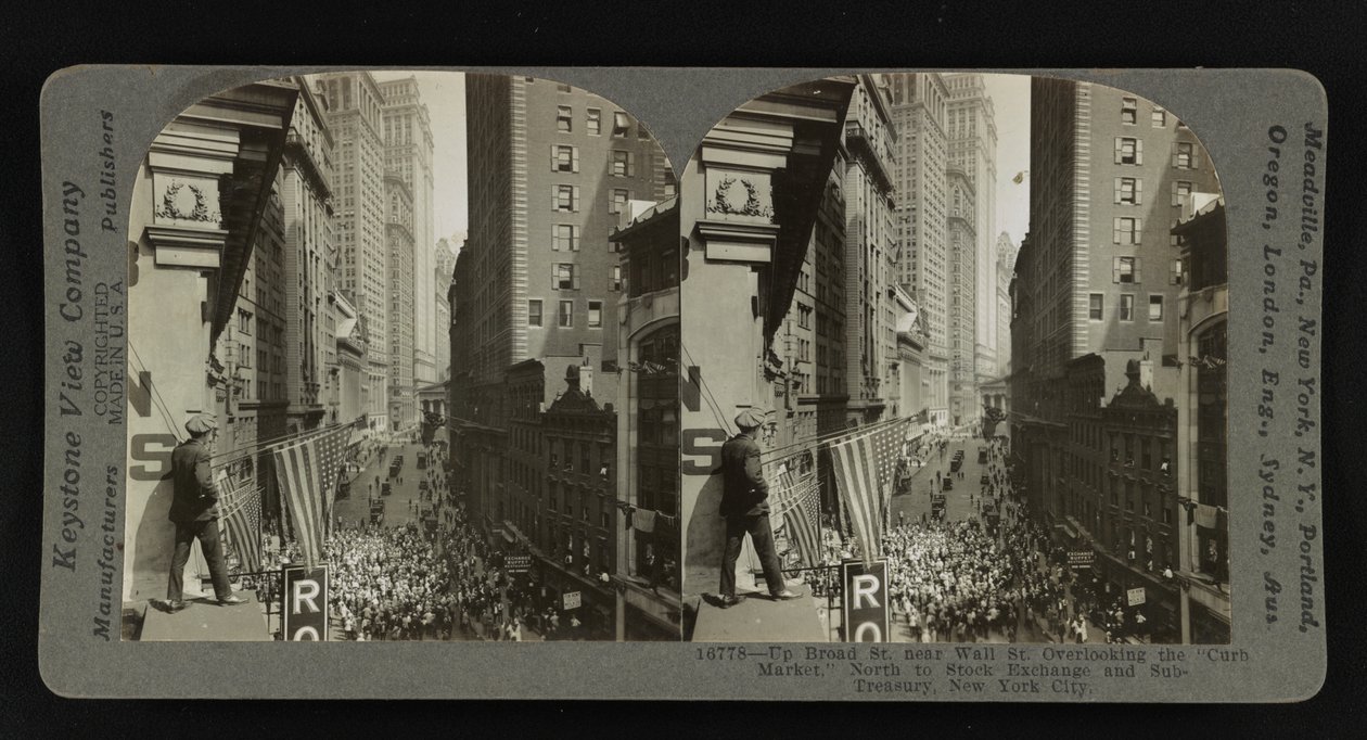 Up Broad St. near Wall St., overlooking the Curb Market, north to Stock Exchange and Sub-Treasury, New York City by Keystone View Company