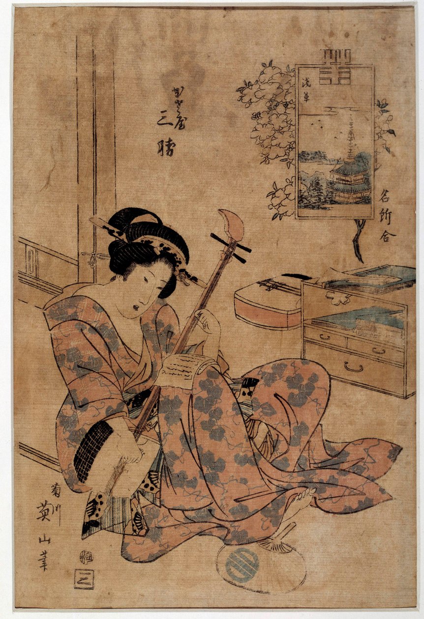 Japanese Art: Musician. Prints by Eizan Kikugawa, 18th Century by Kikukawa Eizan