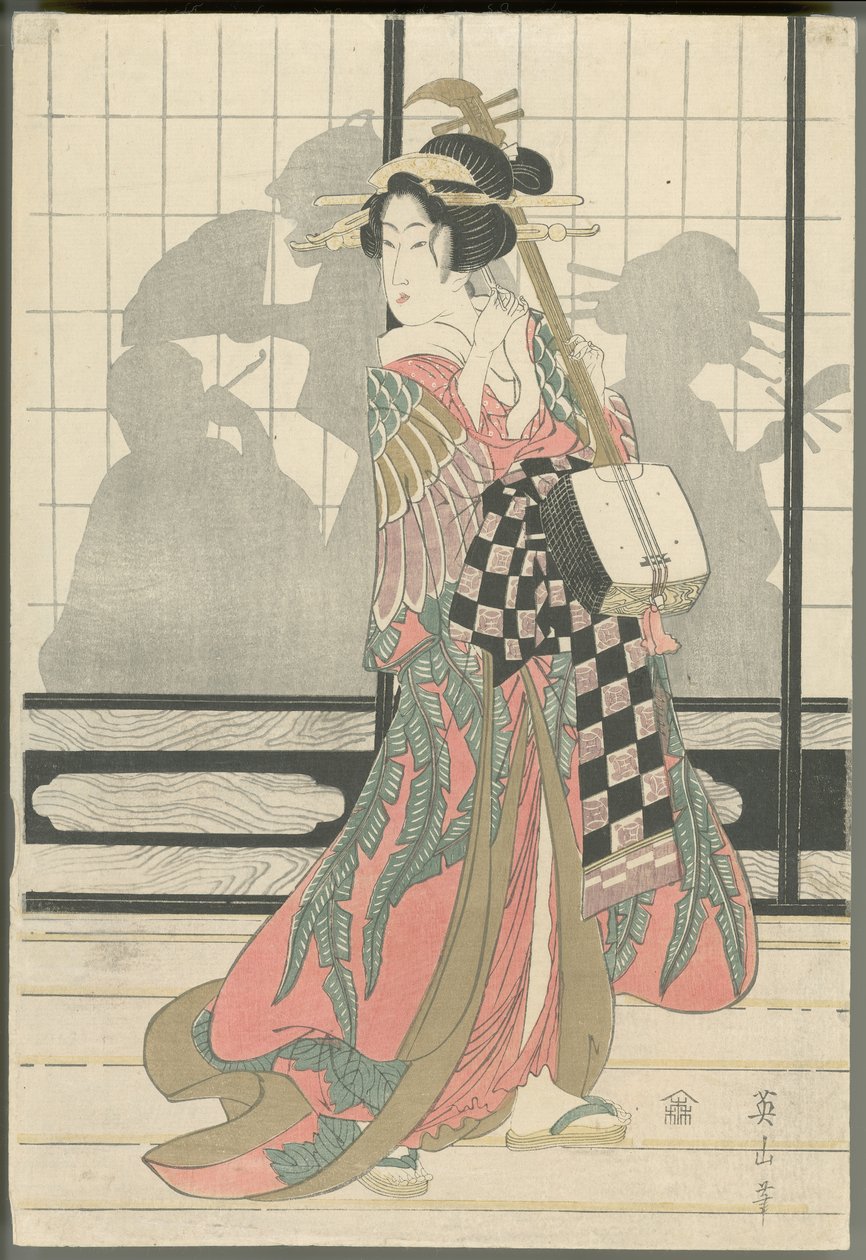 Geisha with Samisen by Kikukawa Eizan