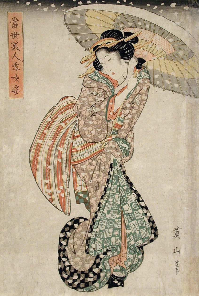 Modern Beauty in a Snow Storm by Kikukawa Eizan