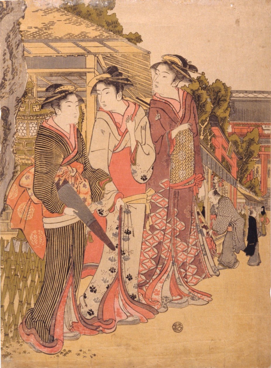 Three Beauties in the Marketplace by Kikukawa Eizan