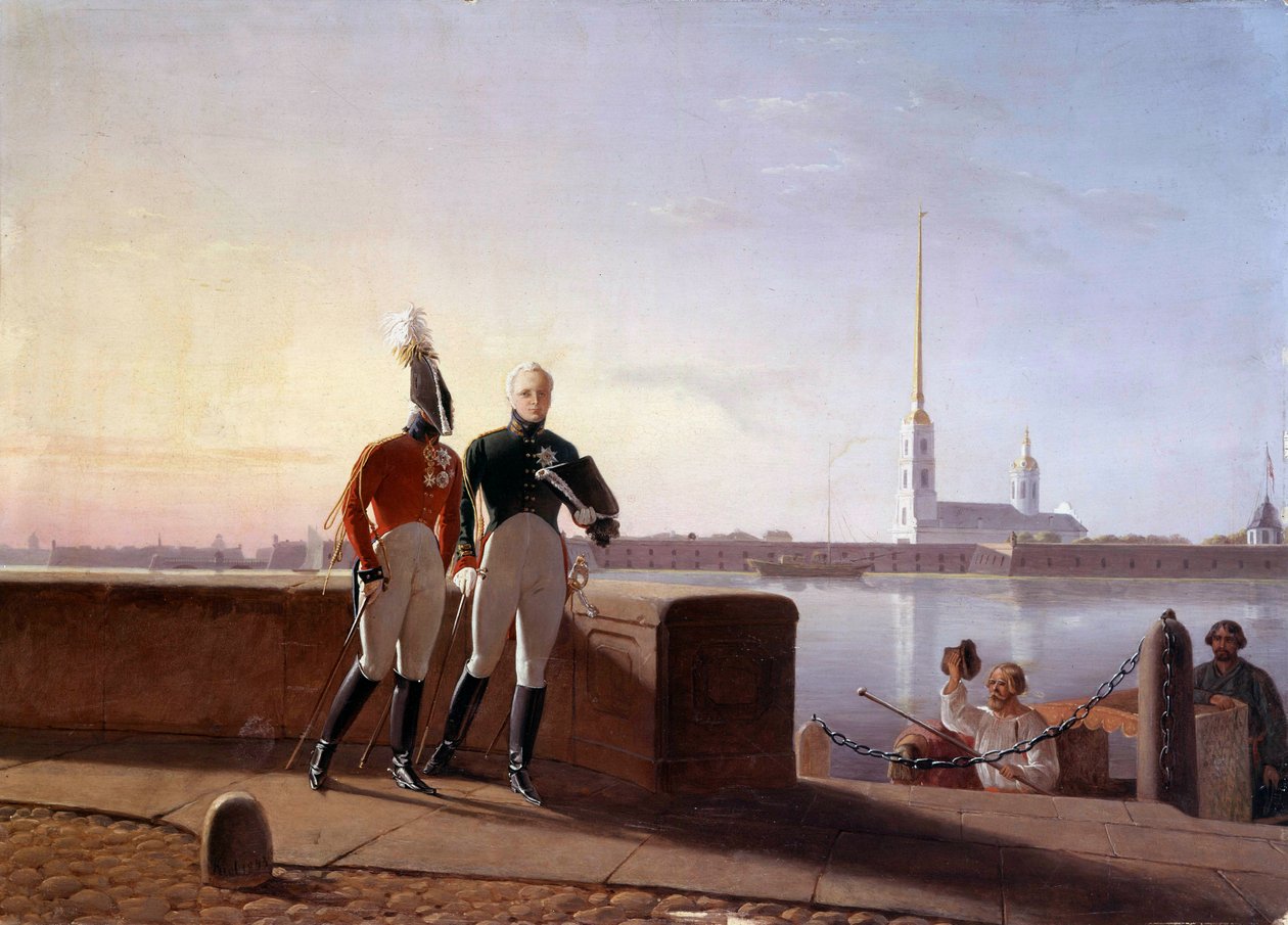 The Russian Tsar Alexander I (1777-1825) and his brother Constantine on the edge of the Neva by Kil