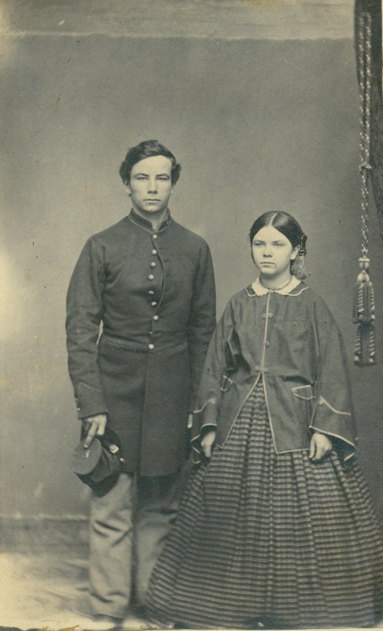 Full-Length Portrait of Unidentified Union Soldier in Uniform and Woman Wearing a Dress by Kilbourn Leroy Gates