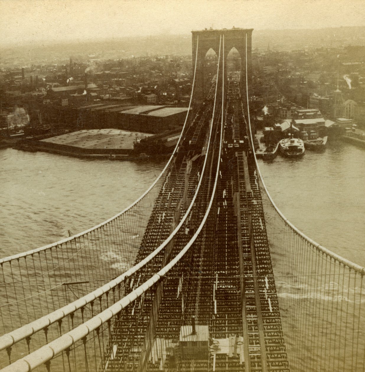 Brooklyn from one of the towers of the Suspension Bridge, New York, USA by Kilburn Brothers