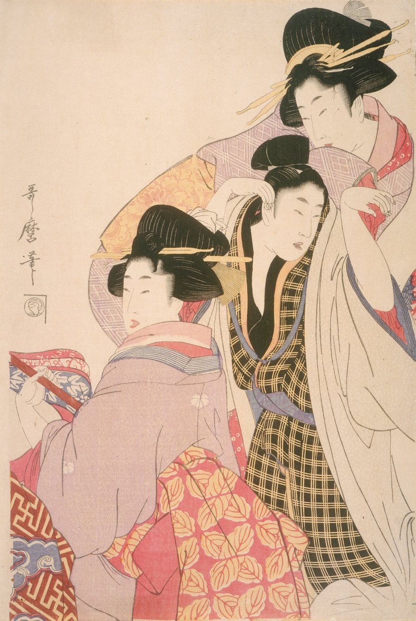 Two Geishas and a Tipsy Client by Kitagawa Utamaro