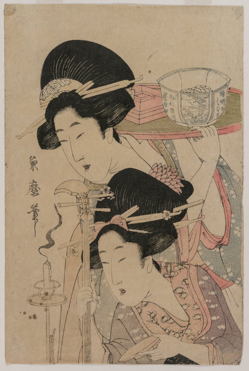 Two Geishas Beside a Candle, mid 1800s by Kitagawa Kikumaro