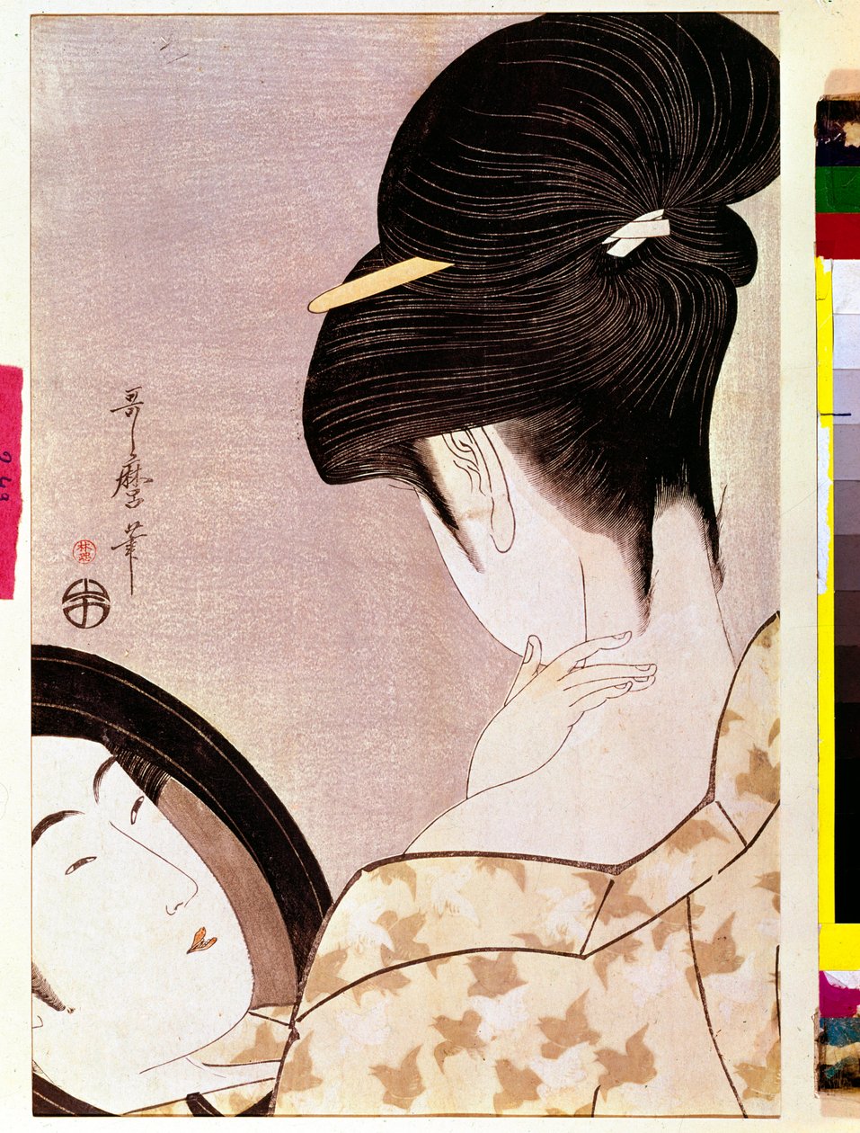 A woman powdering her neck with shade by Kitagawa Utamaro