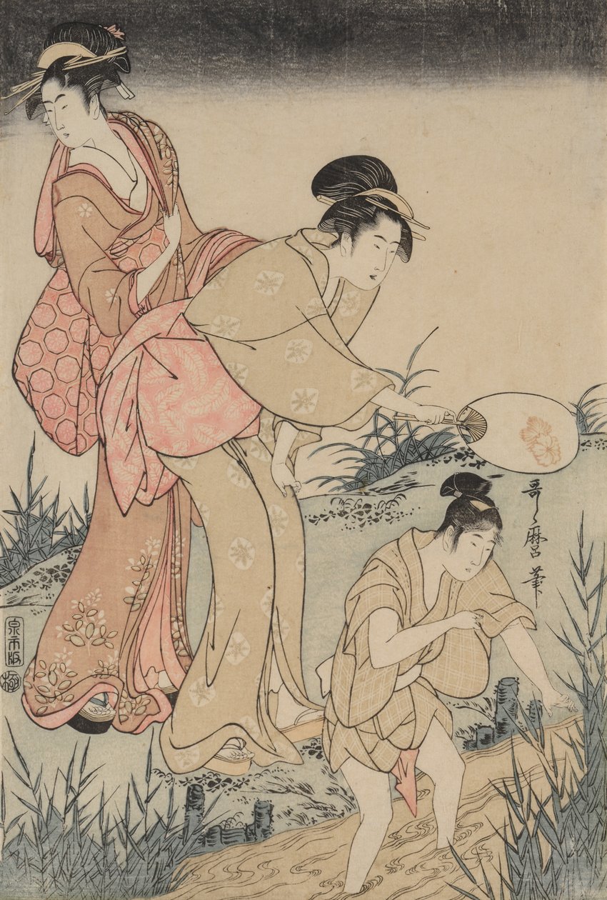 Catching Fireflies Beneath a Willow Tree by Kitagawa Utamaro