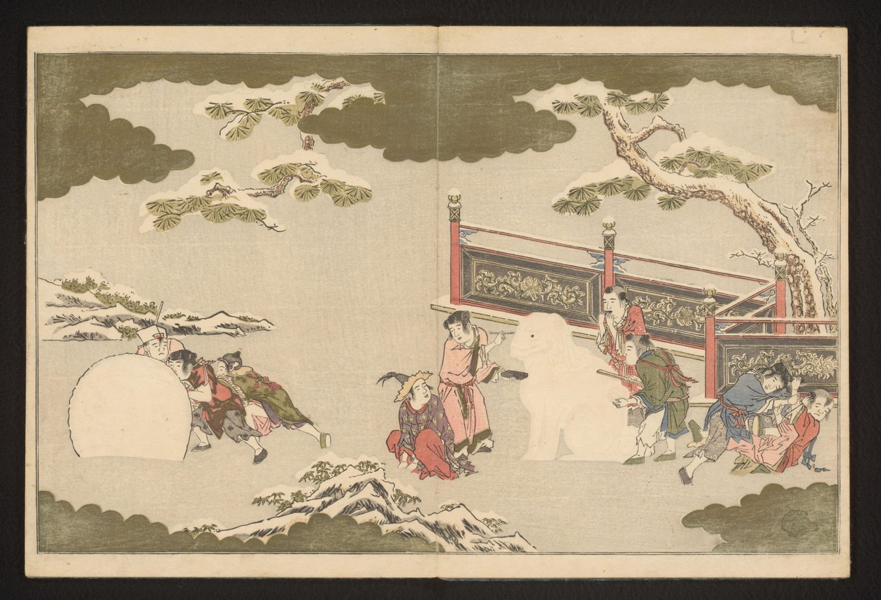 Chinese boys playing in the snow by Kitagawa Utamaro