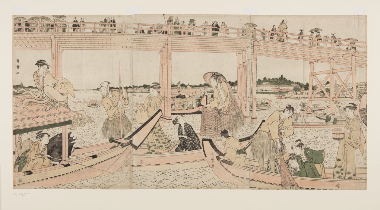 Fishing Boats with Nets under Ryogoku Bridge by Kitagawa Utamaro