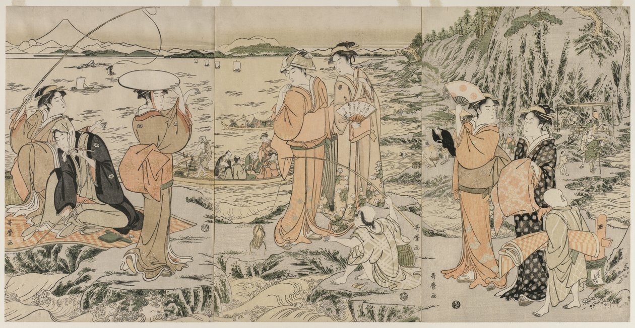 Fishing on the Chopping Board Rock at Enoshima, early 1790s by Kitagawa Utamaro