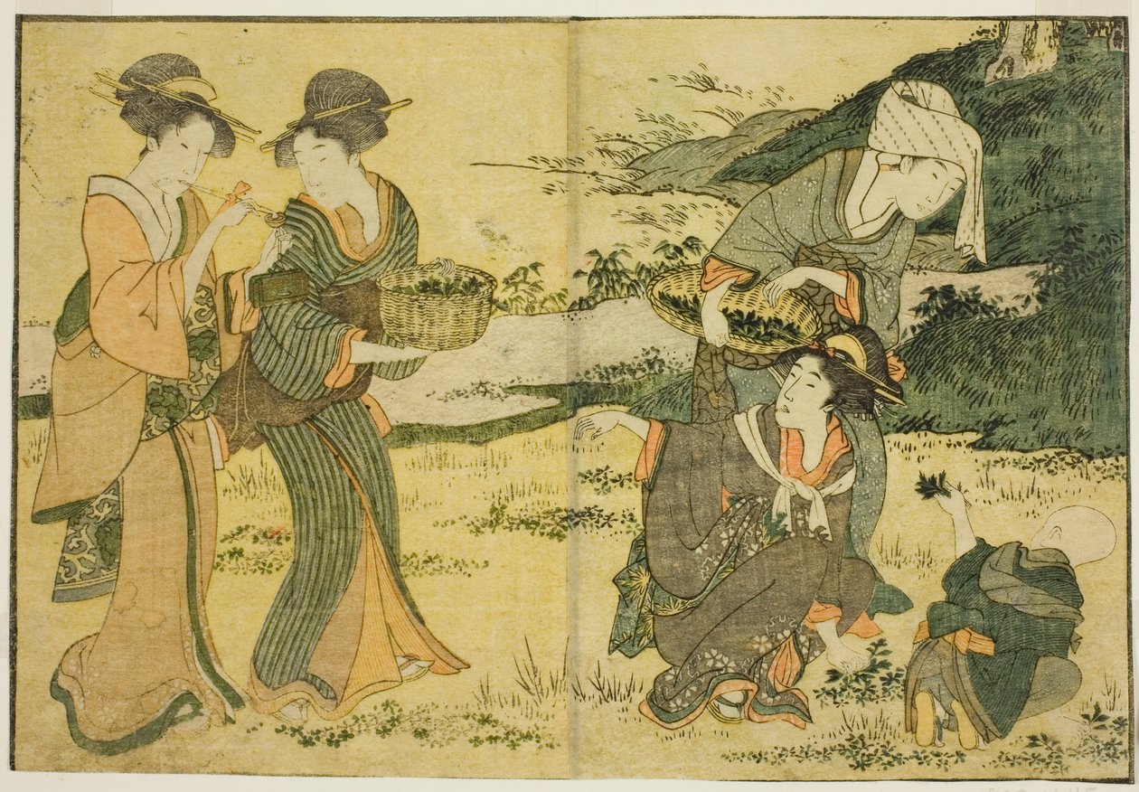 Gathering Spring Herbs, from the illustrated book Picture Book: Flowers of the Four Seasons, vol. 1 by Kitagawa Utamaro