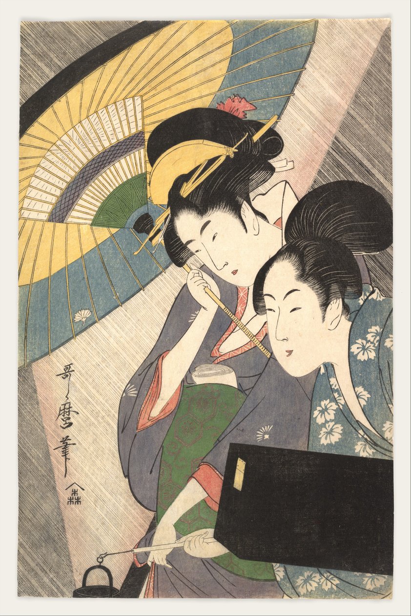 Geisha and Attendant on a Rainy Night by Kitagawa Utamaro