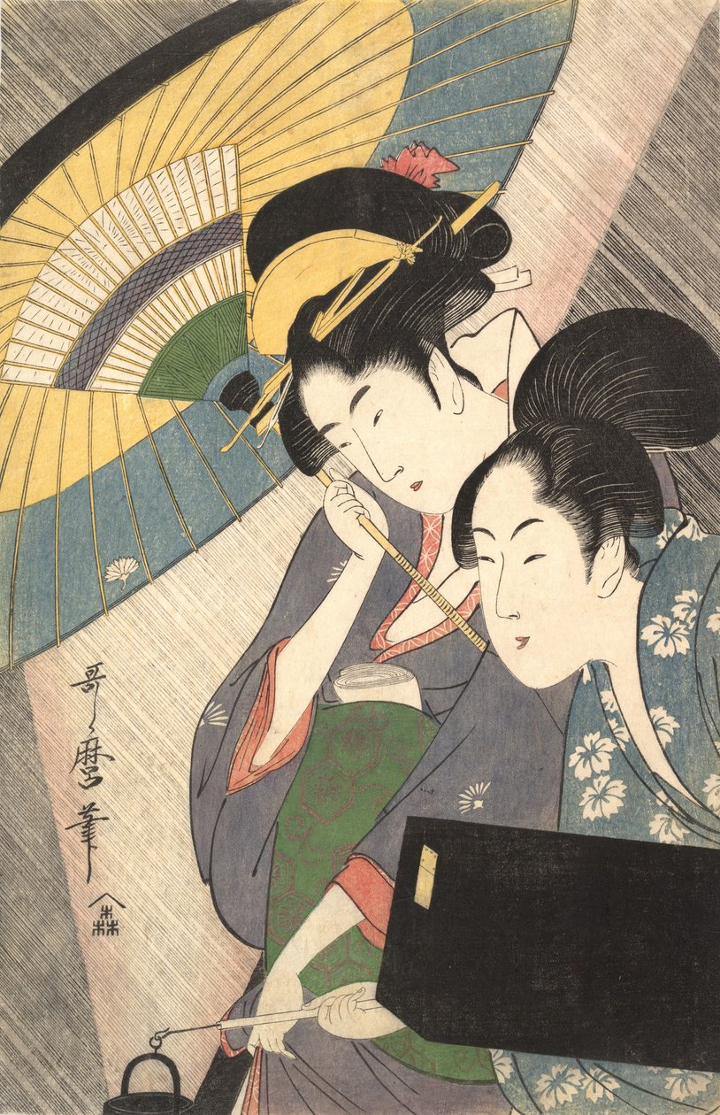 Geisha and Attendant on a Rainy Night, ca. 1797 by Kitagawa Utamaro