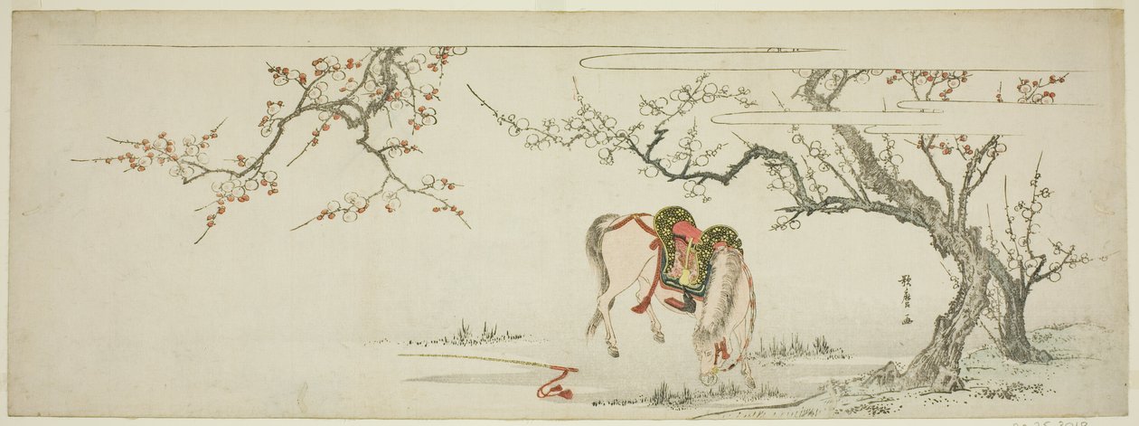 Horse Beneath a Flowering Plum Tree by Kitagawa Utamaro