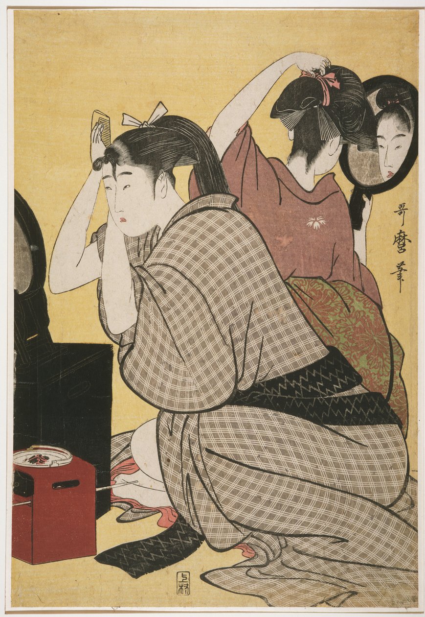 Kami-yui, Dressing the Hair by Kitagawa Utamaro