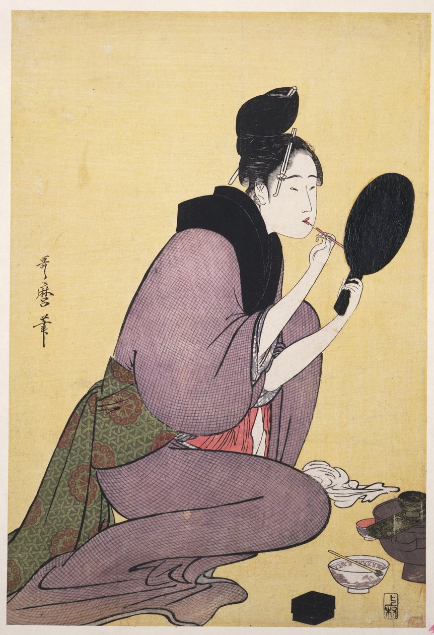 Kuchi-beni, Painting the Lips by Kitagawa Utamaro
