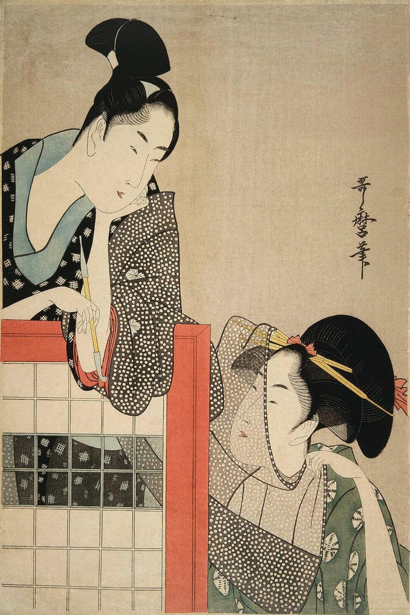 Lady and Gentleman by a Screen by Kitagawa Utamaro