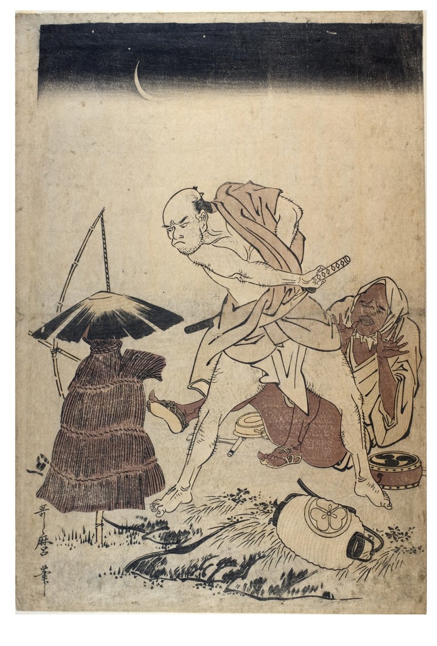 Man Threatens Scarecrow on a Dark Night by Kitagawa Utamaro