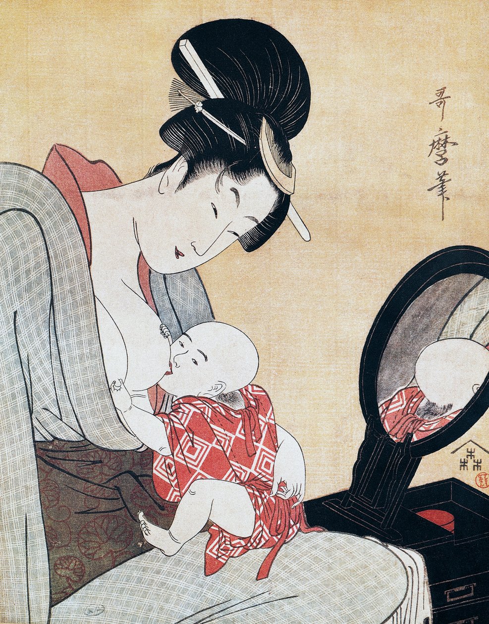 Mother breastfeeding her son, ukiyo-e art print by Kitagawa Utamaro (1753-1806), woodcut, Japanese civilization, Edo period by Kitagawa Utamaro