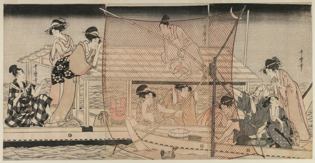 Net Fishing at Night on the Sumida River, c. 1800 by Kitagawa Utamaro