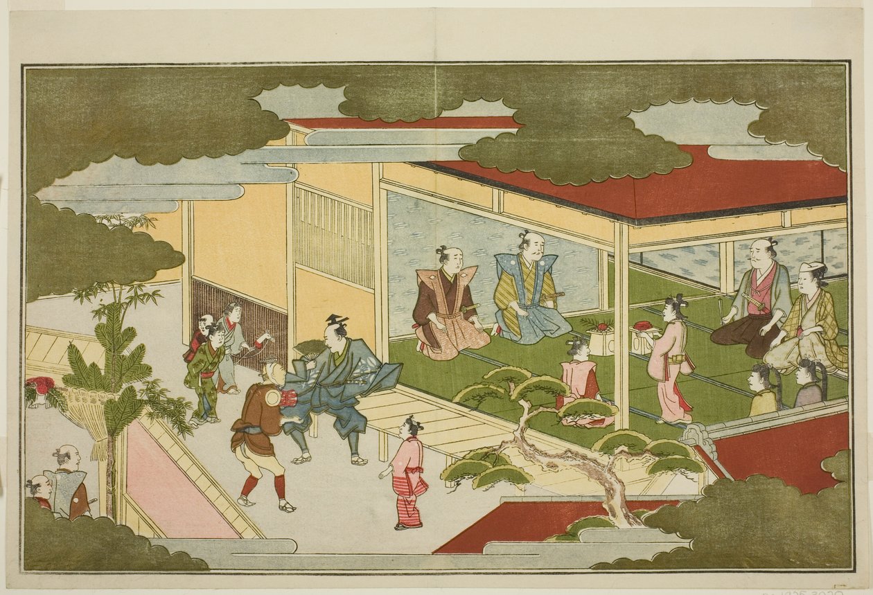 New Year in a Samurai Mansion, from the illustrated kyoka anthology The Young God Ebisu by Kitagawa Utamaro