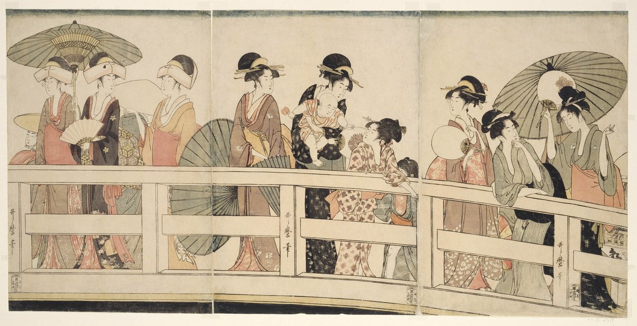 On Top and Beneath Ryogoku Bridge by Kitagawa Utamaro