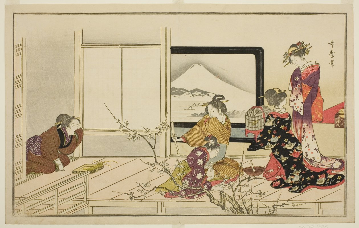 Preparing Food for a Nightingale, from the Illustrated Kyoka Anthology 