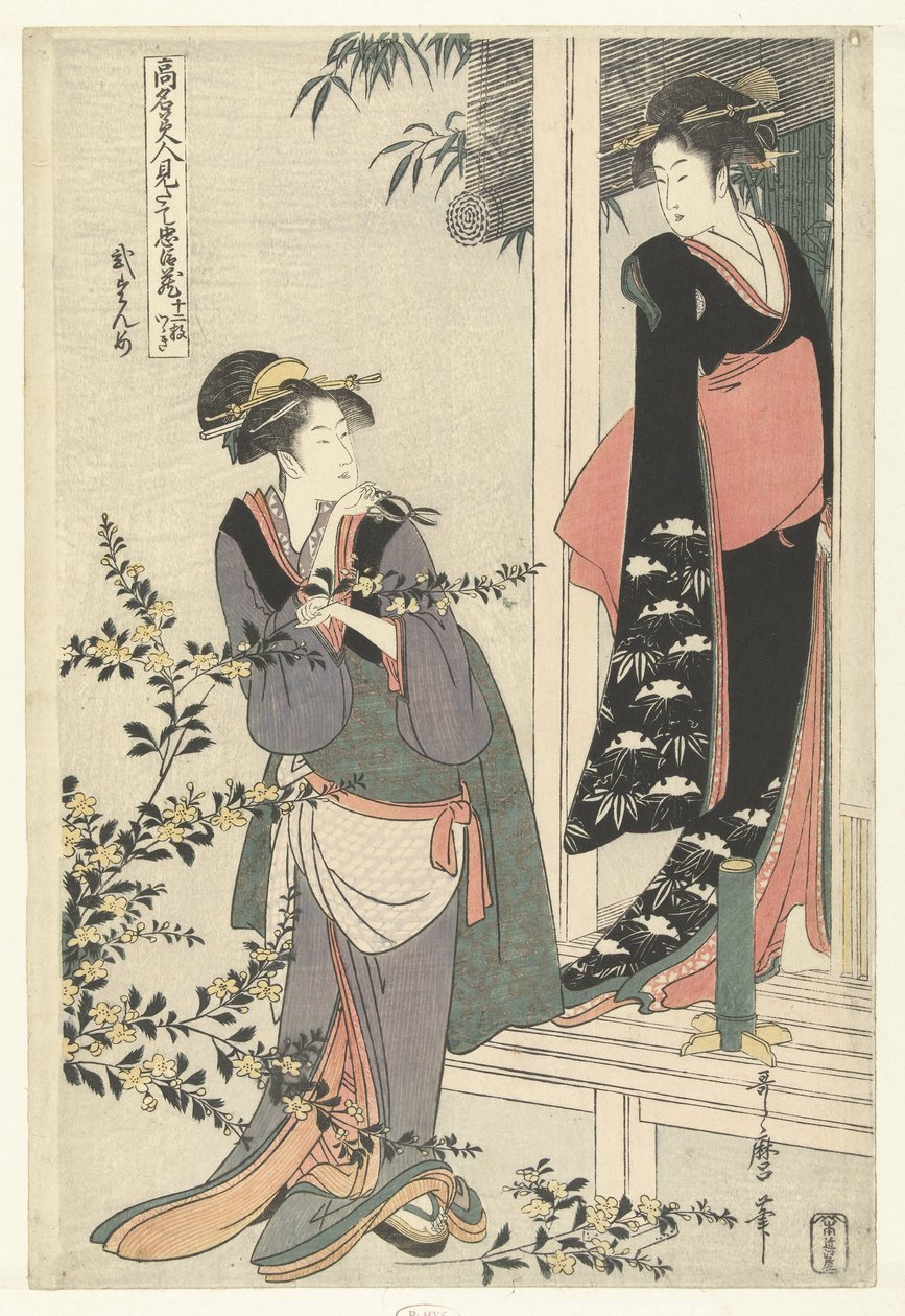 Two Women by a Blooming Yamabuki Shrub: The Second Act (Parody of the Chushingura by Famous Beauties) by Kitagawa Utamaro