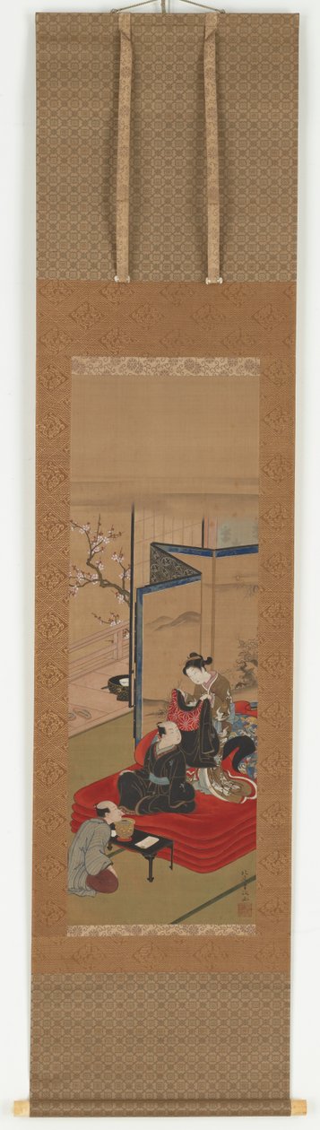 A courtesan helping a man to dress, Edo period by Kitao Shigemasa