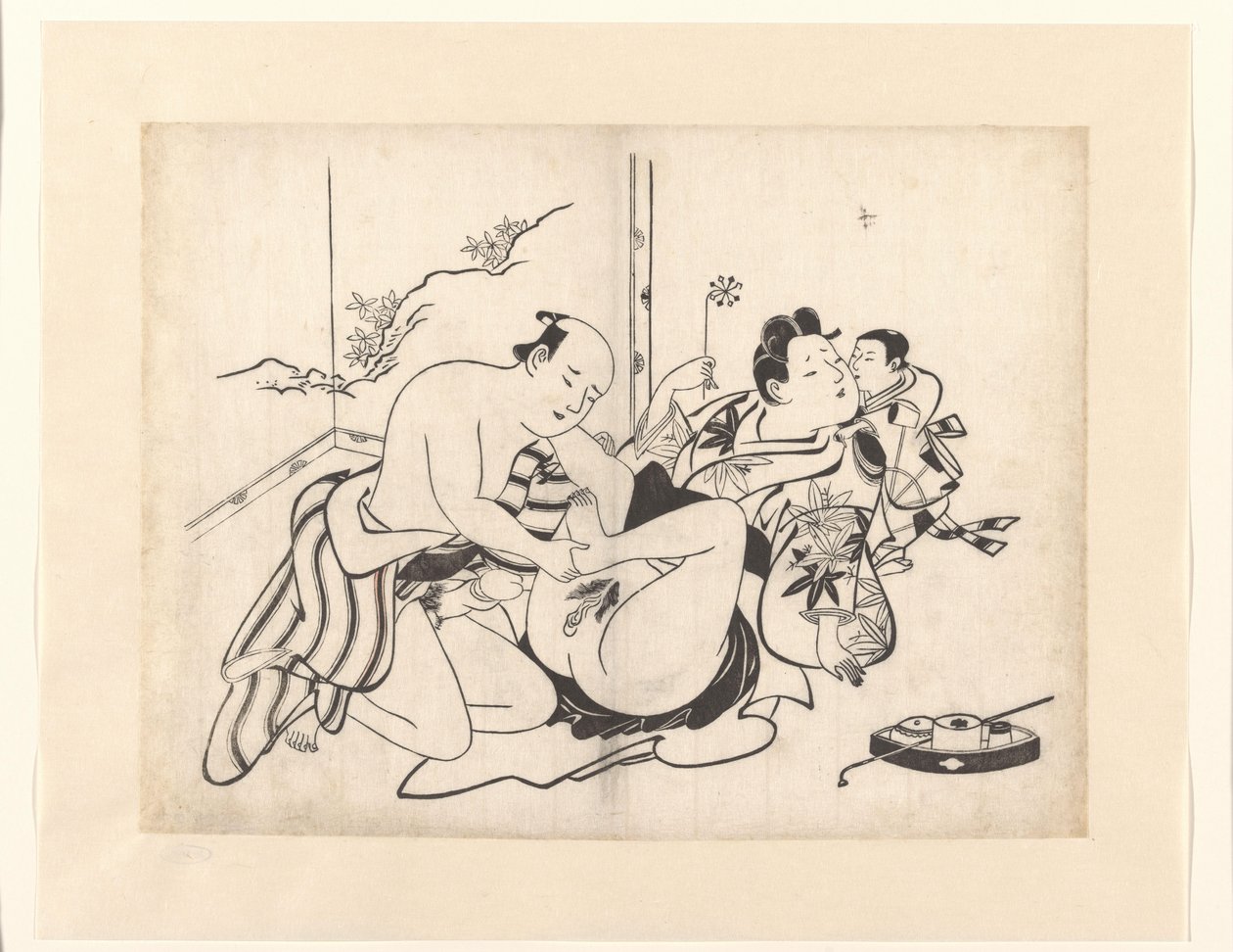 Erotic Scene with Smoking Utensils and Room Divider by Kiyonobu (I) , Torii