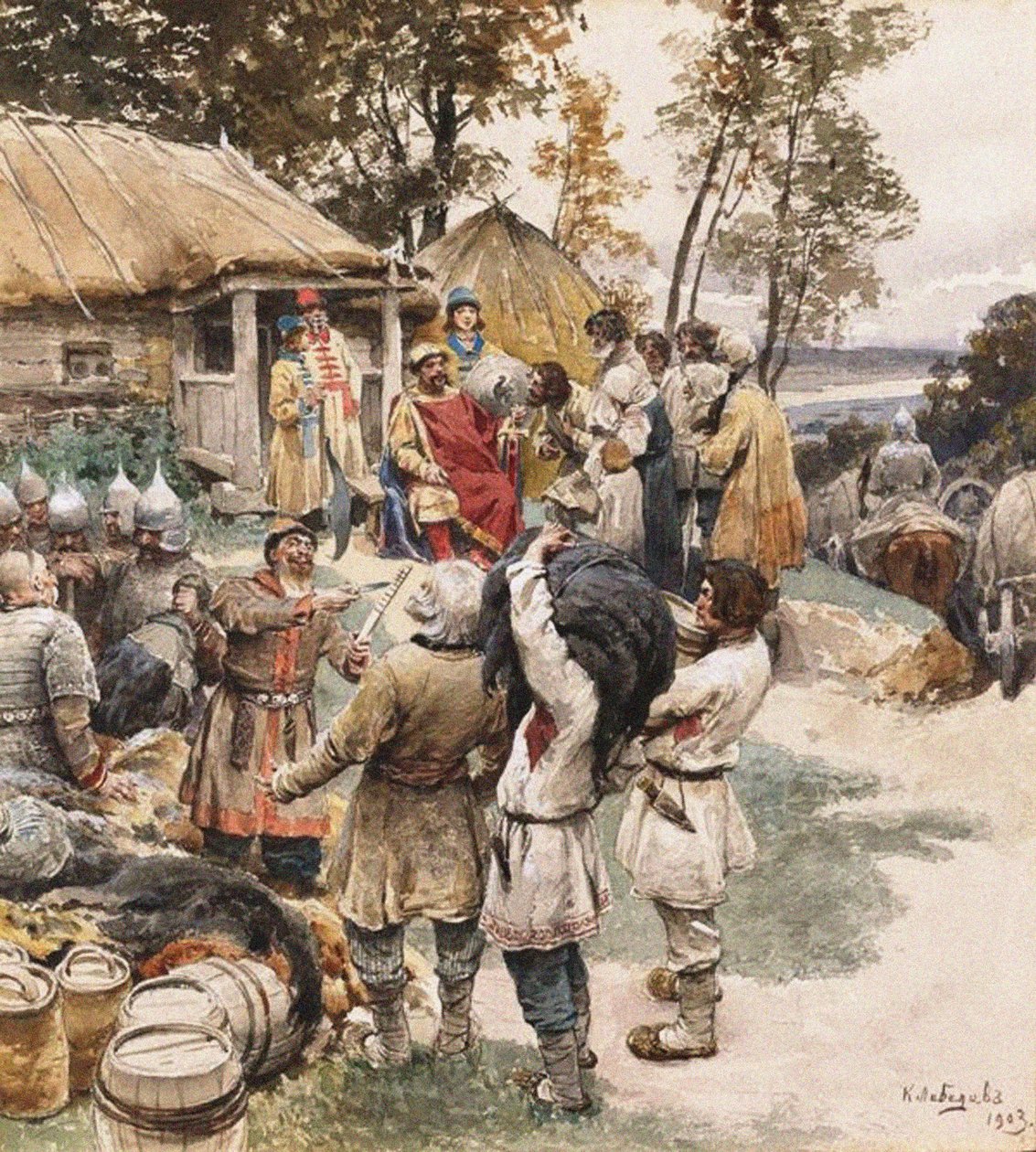 Poliudie Collecting Tribute. Igor of Kiev Exacting Tribute from the Drevlyans by Klavdiy Vasilievich Lebedev